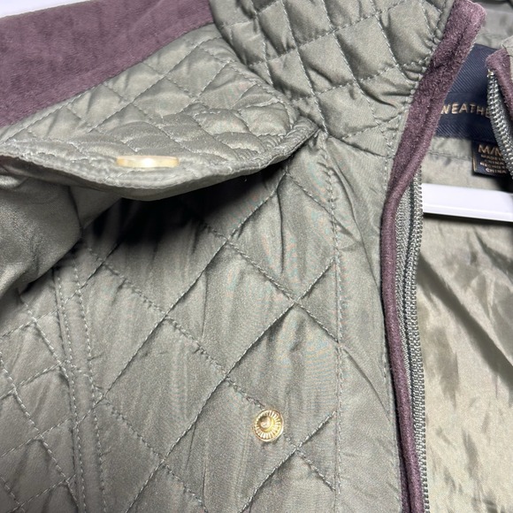 Weatherproof Olive Green Diamond Quilted Barn Jacket Faux Suede Trim Medium - Picture 8 of 8